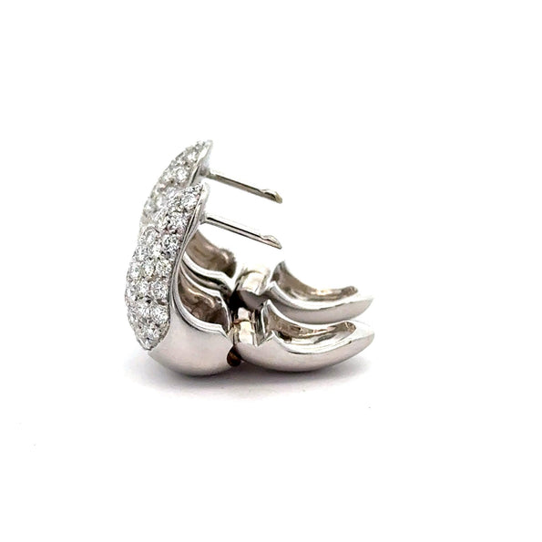 2.5 Carat Diamond Pave 18K White Gold Clip Hoop Cuff Earrings