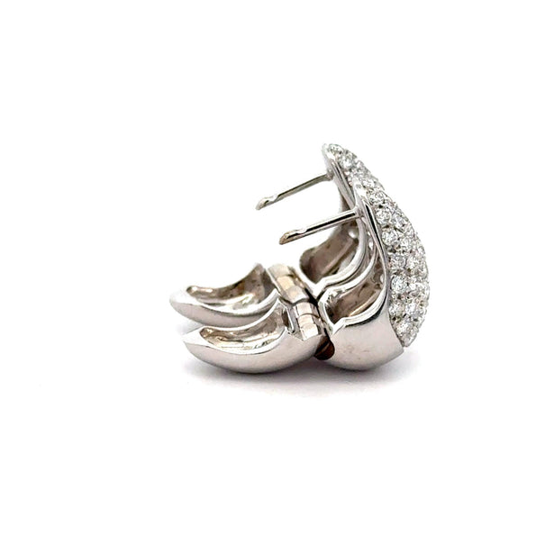 2.5 Carat Diamond Pave 18K White Gold Clip Hoop Cuff Earrings