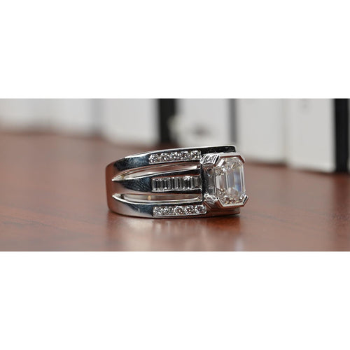 2.5 Carat Emerald Cut Lab Grown Diamond Mens Pinky Ring in Platinum and 18K White Gold