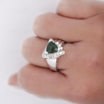 2.50 Carat Triangle Checkerboard Tsavorite & Diamond White Gold Statement Ring – Assay Jewelers