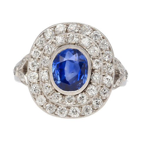 2.56 Carat No Heat Kashmir Blue Sapphire in Platinum Diamond Halo Ring