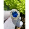 2.58 Carat Oval Cut Blue Sapphire and Diamond Halo Platinum Ballerina Ring