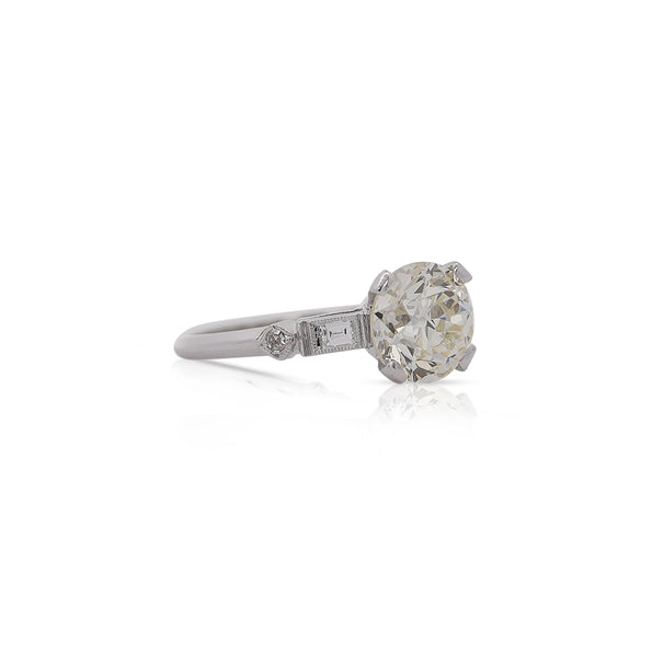 2.61 Carat European Cut M-N/VS1 Diamond Vintage Art Deco Engagement Ring