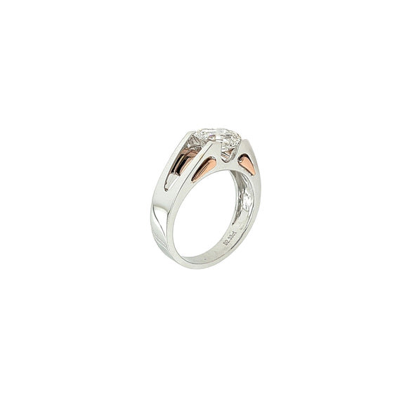 2.87 Carat Emerald Cut Lab Grown Diamond Mens Ring in 2-Tone Rose/White Gold