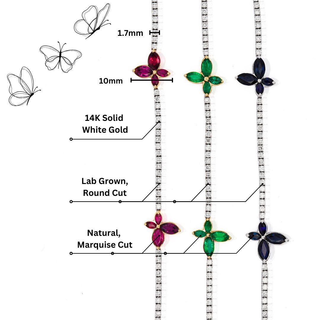 3-4 Carat Butterfly Charm Diamond & Precious Gem Tennis Bracelet
