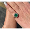 3 Carat Colombian Emerald in 18K White Gold Ring & Round Cut Diamond Halo