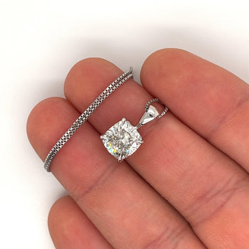 3 Carat Cushion Cut Lab Grown Diamond Solitaire Single Pendant in 14K – Assay Jewelers