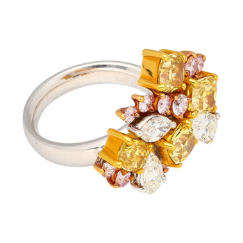 Bague en platine et or 18K avec grappe de diamants multitailles roses, jaunes et blancs de 3 carats – Assay Jewelers