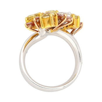 Bague cluster en platine et or 18K avec diamants multiformes roses, jaunes et blancs de 3 carats – Assay Jewelers