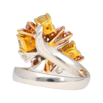 Bague cluster en platine et or 18K avec diamants multitaillés roses, jaunes et blancs de 3 carats – Assay Jewelers