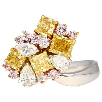 Bague cluster en platine et or 18K avec diamants multiformes roses, jaunes et blancs de 3 carats – Assay Jewelers