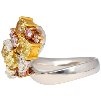 Bague en platine et or 18K avec cluster de diamants multi-tailles rose, jaune et blanc de 3 carats – Assay Jewelers