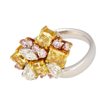 3 carats, diamants multitailles roses, jaunes et blancs, bague cluster en platine et or 18K – Assay Jewelers