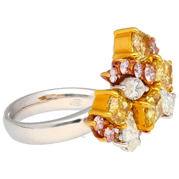 3 carats, diamant rose, jaune et blanc multi-taille, bague cluster en platine et or 18K – Assay Jewelers