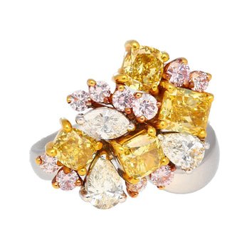 Bague en platine et or 18K, cluster de diamants multi-tailles rose, jaune et blanc, 3 carats – Assay Jewelers