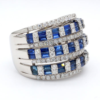 3 Carat Sapphire and Diamond 18K White Gold 3 Row Wide Band Ring – Assay Jewelers