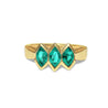 3-Stone Marquise Cut Emerald in 14k Solid Yellow Gold Ring