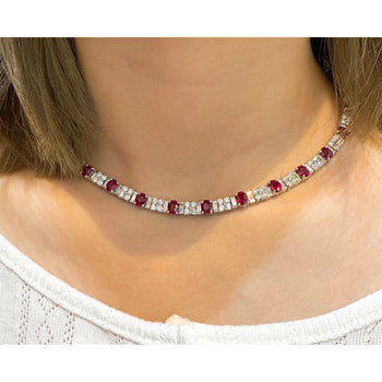 30 Carat TW Oval Cut Ruby and Diamond Tennis Necklace in Platinum – Assay Jewelers