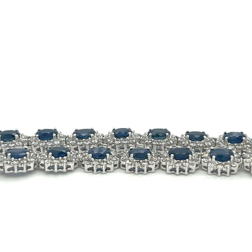 36 Carat Oval Cut Blue Sapphire & Diamond Choker Necklace in 18K White Gold