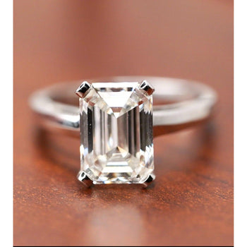 3.07 Carat Emerald Cut Lab Grown Diamond Ring in 14k White Gold Cathedral Setting – Assay Jewelers