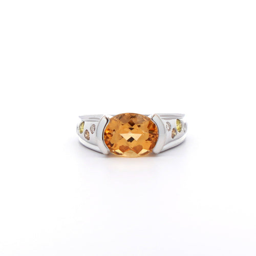 3.07 Carat Orange Precious Topaz & Floating Diamond Ring in East West Setting