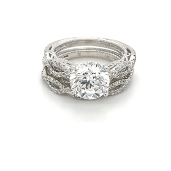 3.09 Carat Round, H color, VS2 clarity Lab Created Diamond in Curved 18k White Gold – Assay Jewelers