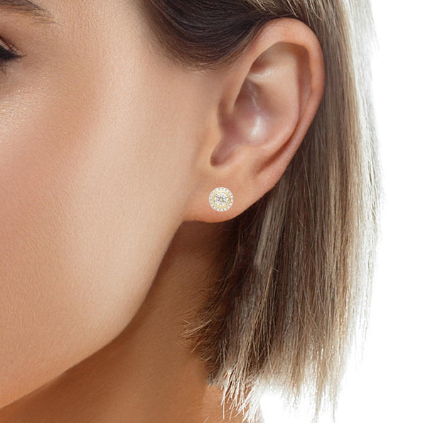 3.10 Carat Fancy Brown Diamond Bezel and Halo Stud Earrings 18K Gold