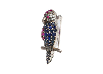 3.14 Carat Pink & Blue Sapphire & Diamond Pave in 18K White Gold Parrot Brooch – Assay Jewelers