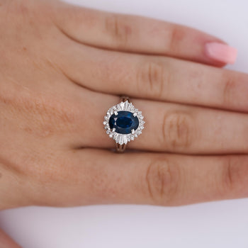 3.21 Carat Oval Cut Blue Sapphire and Diamond in Platinum Ring – Assay Jewelers
