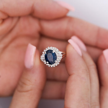 3.21 Carat Oval Cut Blue Sapphire and Diamond in Platinum Ring – Assay Jewelers