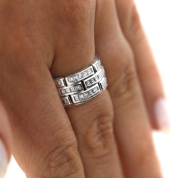 3.25 Carat Carre Square Diamond 18K White Gold 3 Row Brick Pattern Band Ring – Assay Jewelers