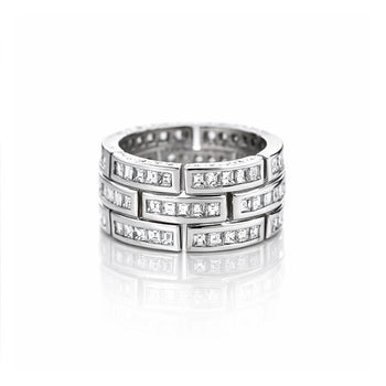 3.25 Carat Carre Square Diamond 18K White Gold 3 Row Brick Pattern Band Ring – Assay Jewelers