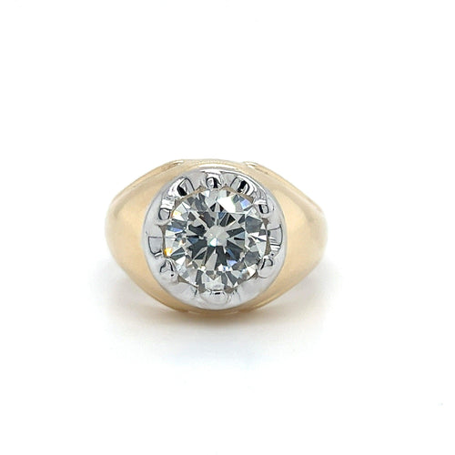 3.30 Carat Round Cut Lab Grown Diamond Solitaire Mens Ring in 18k Gold