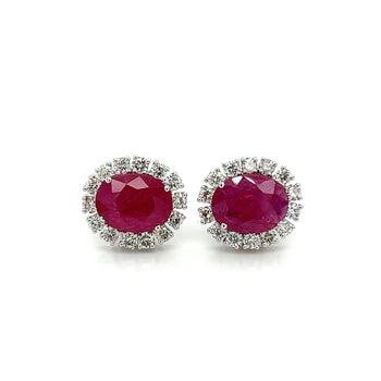 3.5 Carat No Heat Oval Cut Ruby Earrings With Round Diamond Halo – Assay Jewelers