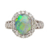 3.50 Carat Black Opal & Diamond Halo Platinum Filigree Ring