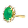 3.6 Carat Cabochon Emerald and Diamond Flower Halo 18K Gold Ring