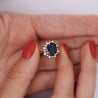 3.62 Carat Oval Blue Sapphire and Diamond Halo Platinum Split Ring