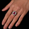 3.80 Carat Oval Cut No Heat Burma Ruby Ring With Round Diamond Halo in Platinum