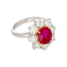 3.80 Carat Oval Cut No Heat Burma Ruby Ring With Round Diamond Halo in Platinum