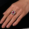 3.80 Carat Oval Cut No Heat Burma Ruby Ring With Round Diamond Halo in Platinum