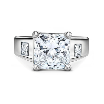 4 Carat Radiant Cut Lab Grown Diamond Ring With Half Moon Side Stone in 14K White Gold – Assay Jewelers