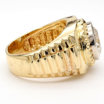 4 Carat Round Solitaire Diamond 18K Gold Fluted Bezel Mens Ring – Assay Jewelers