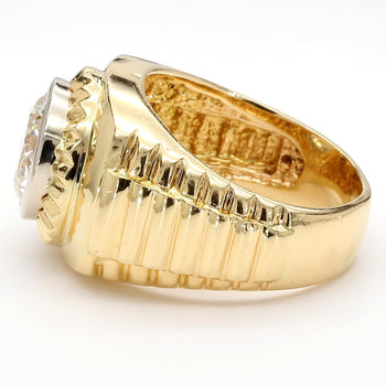 4 Carat Round Solitaire Diamond 18K Gold Fluted Bezel Mens Ring – Assay Jewelers