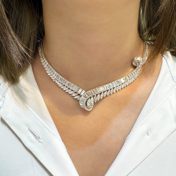 40 Carat Marquise And Baguette Cut Diamond Chandelier Platinum Choker Necklace – Assay Jewelers