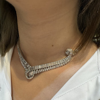 40 Carat Marquise And Baguette Cut Diamond Chandelier Platinum Choker Necklace – Assay Jewelers