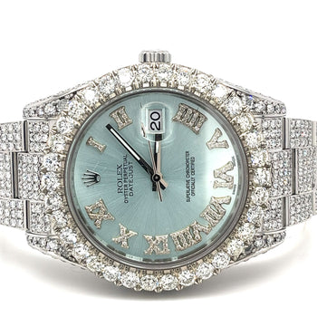 Montre Rolex Datejust 41MM avec cadran bleu clair, chiffres romains, année 2010 – Assay Jewelers