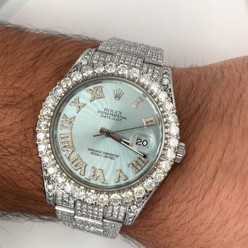 alt
Montre Rolex Datejust 41 mm avec cadran bleu clair, chiffres romains, année 2010 – Assay Jewelers