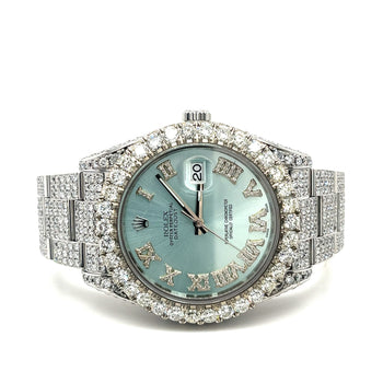 41 mm Rolex Datejust avec cadran bleu clair, chiffres romains, année 2010 – Assay Jewelers