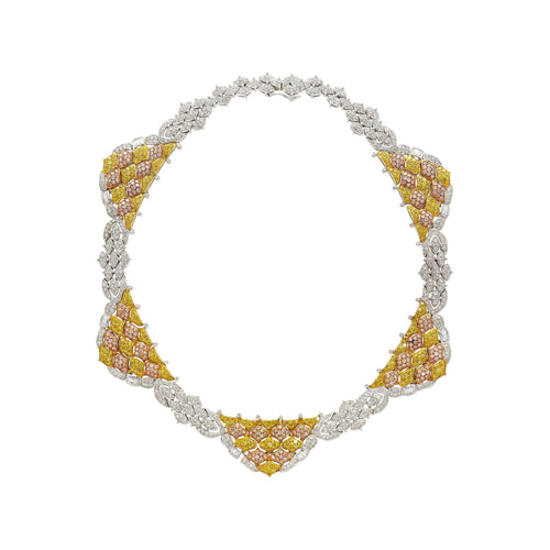 43 Carat 3 Tone Gold & Diamond Pave Necklace and Earring Set