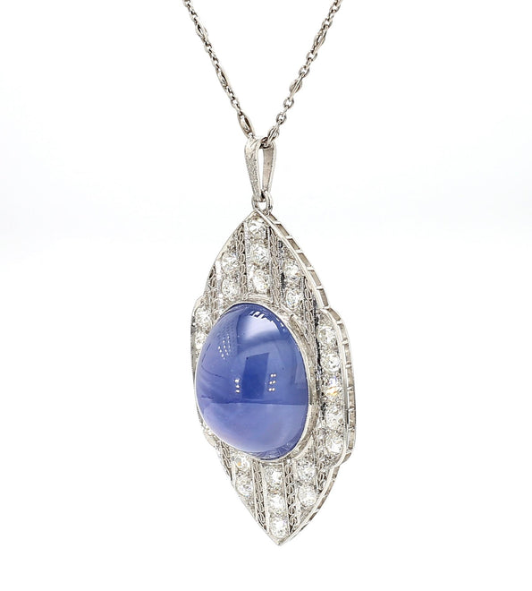 45 Carat Star Sapphire Ceylon No Heat Blue Art Deco Pendant